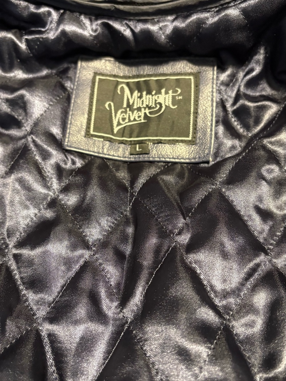 MIDNIGHT VELVET Navy Leather Coat with Toggle Turnlock Closures - Picture 4 of 6